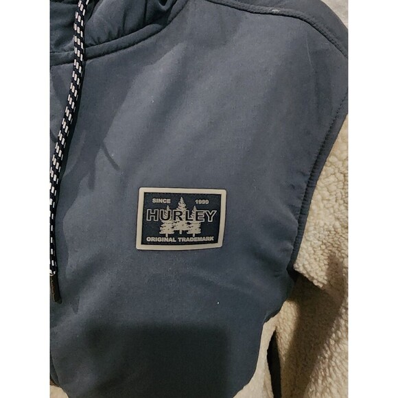 HURLEY Bone/Navy HALF ZIP SHERPA ANORAK HOODIE  JACKET MENS Medium M - Picture 2 of 10
